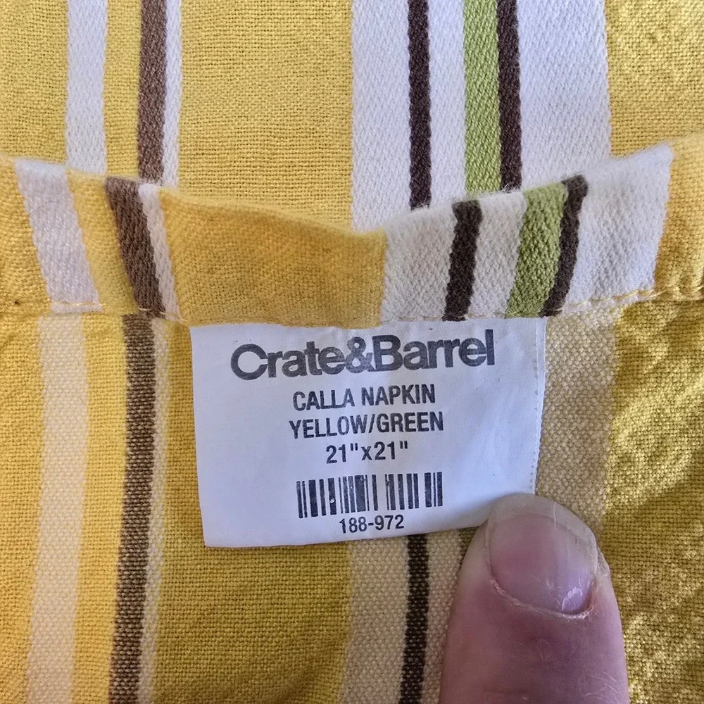 Crate & Barrel Calla Cloth Napkin Set of 6 Yellow Green Striped 21